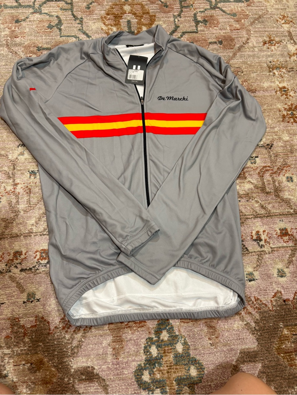 De Marchi Gray Cycling Jacket with Red & Yellow Stripes